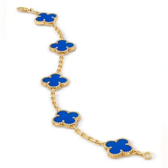 Van Cleef & Arpels Blue and Gold Agate Clover Bracelet - Picture 3 of 4